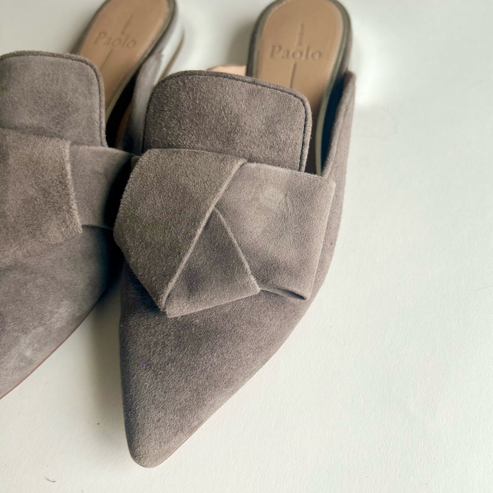 Linea Paolo Grey Suede Genuine Leather Point Toe Bow Mules size 7 - Picture 6 of 14